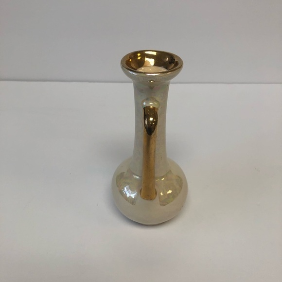 Vintage Pearl China Co. 22 KT Gold Hand Decorated Double Handled Iridescent Vase - Picture 4 of 5